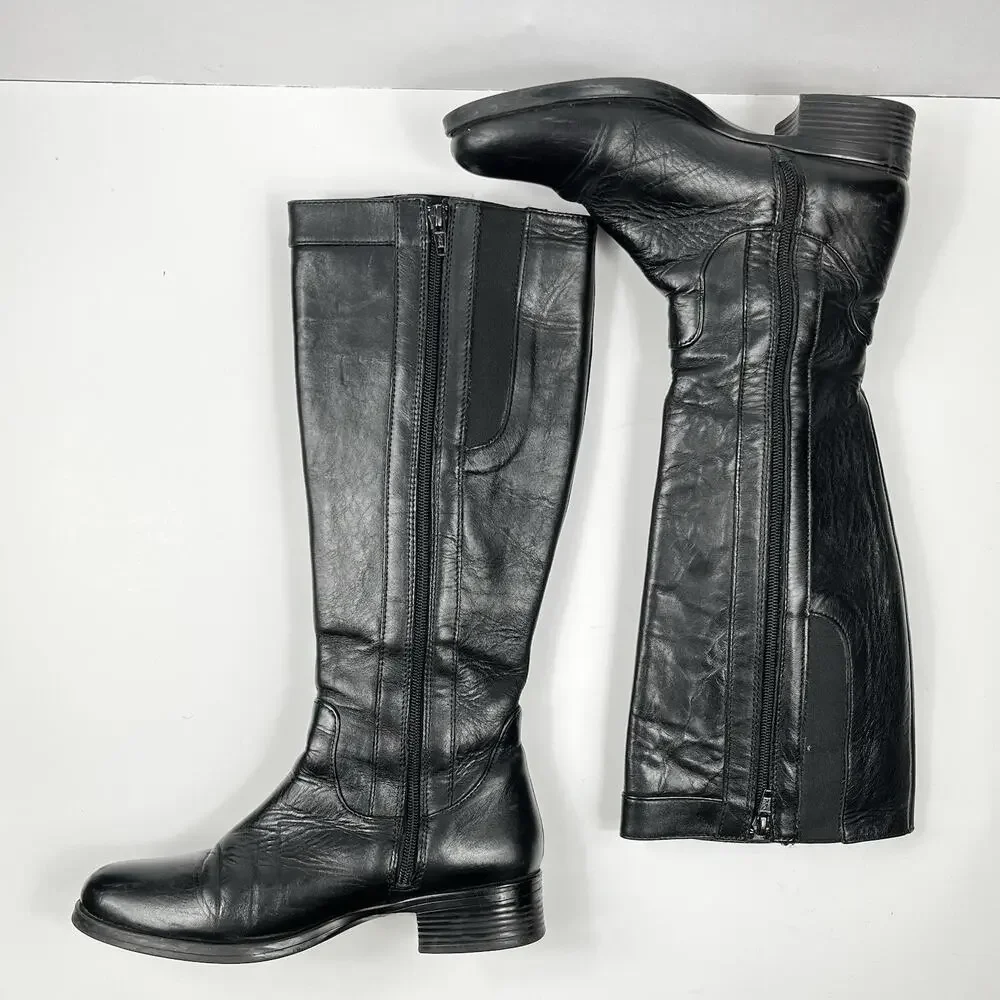 Lyard Woman’s Leather Tall Riding Boots Black Size 7 Equestrian Embossed Classic